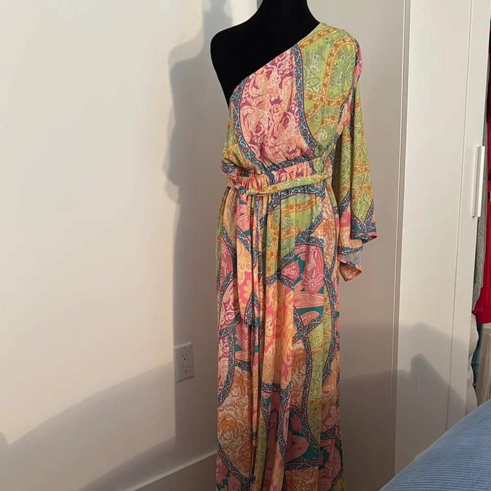Elegant Multicolor One-Shoulder Dress - Picture 1 of 7